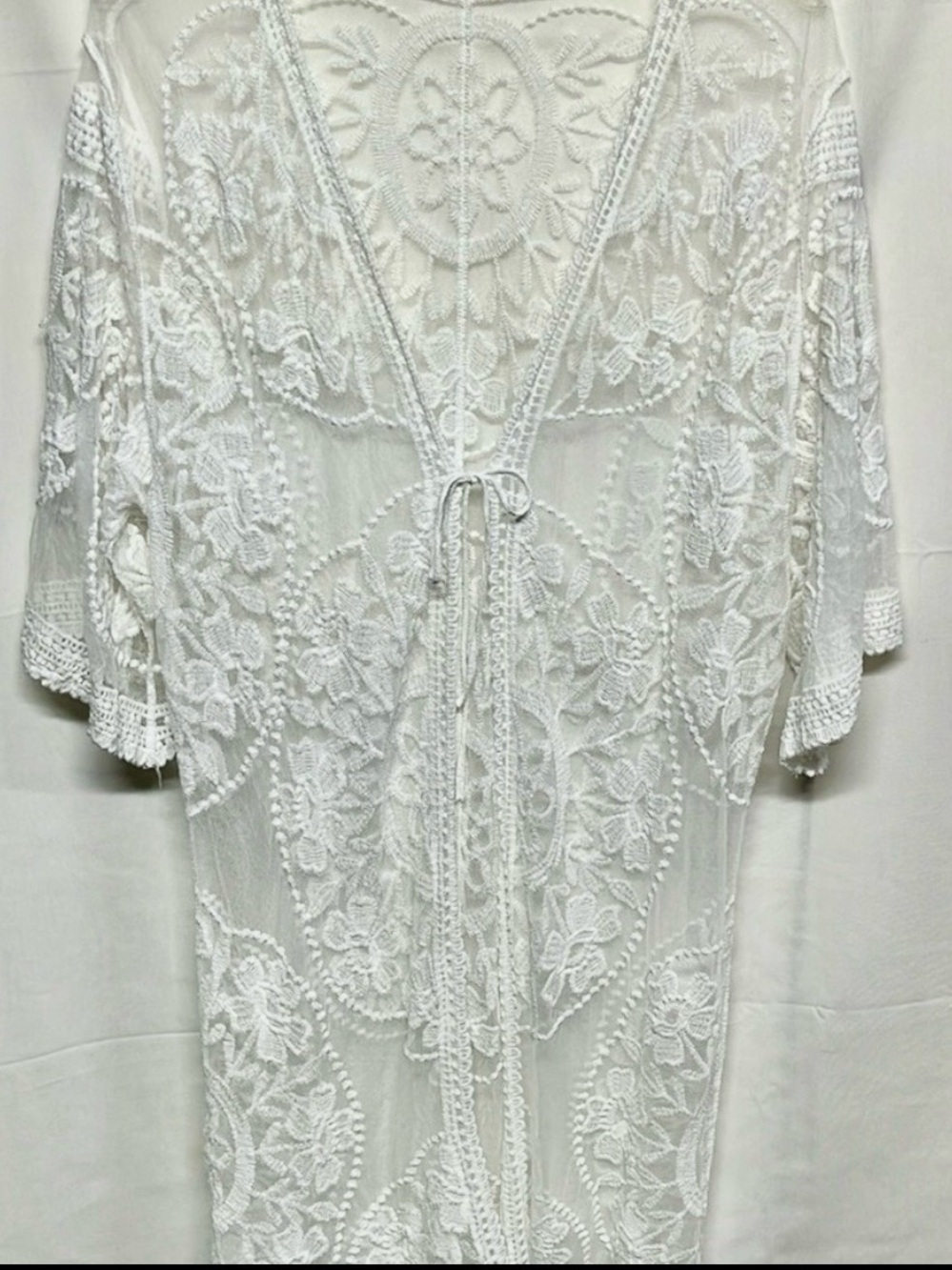 Dizzy Lizzy White Lace Cover Up One Size Boho Sheer Duster
